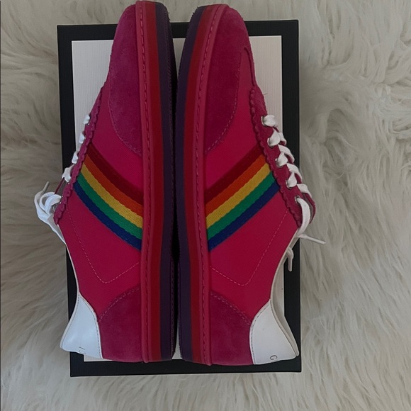 Gucci Fuchsia Sneakers with Multicolor Stripes - Picture 6 of 12